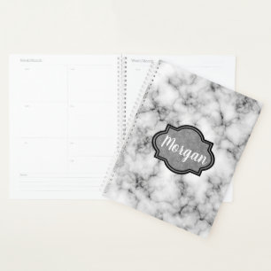 Cool moderne classique Marbre blanc Motif Monogram