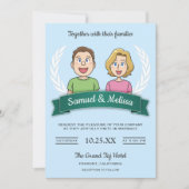 Cool Moderne Cute Comic Couple Faire-part de maria (Devant)