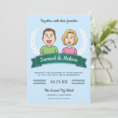 Cool Moderne Cute Comic Couple Faire-part de maria (Debout devant)