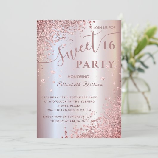 Cool moderne diamanten luxe roze goud zoete 16 uit kaart (Staand voorkant)