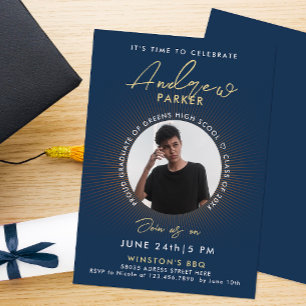 Cool Moderne Graduation Blue Photo Invitation