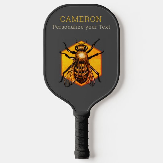 Cool Moderne Honey Bee Gele Gele Aangepaste Tekst Pickleball Paddle (Voorkant)