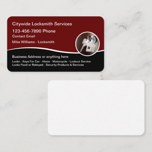 Cool Moderne Locksmith Cartes de visite (Devant / Derrière)