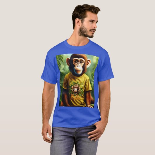 Cool Monkey Art Men’s T-Shirt | Trendy Blue Graphi (Voorkant volledig)