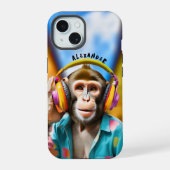 Cool Monkey met hoofdtelefoon iPhone 15 Hoesje (Achterkant)