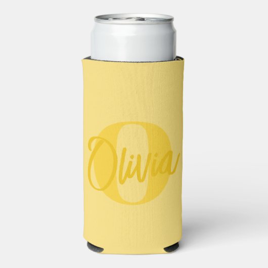 Cool Monochrome Geel Trendy Script Monogram Bier (Seltzer Achterkant)