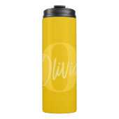 Cool Monochrome Geel Trendy Script Monogram Thermosbeker (Voorkant)