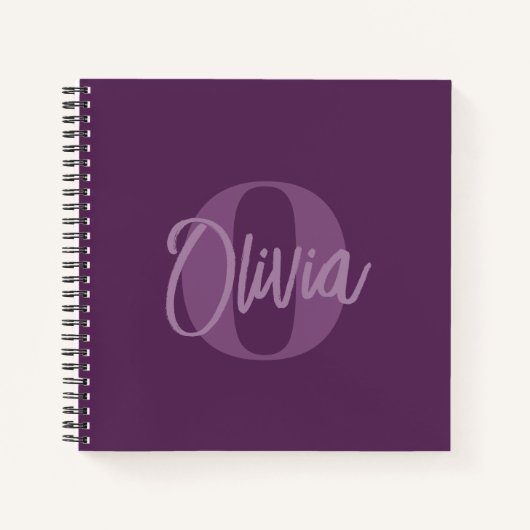 Cool Monochrome Paarse Trendy Script Monogram Notitieboek (Voorkant)