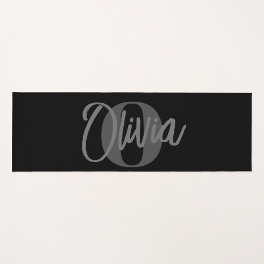 Cool Monochrome Zwart Grijs Modern Script Monogram Yogamat (Voorkant (horizontaal))