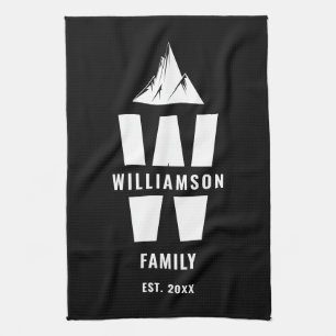 Cool Monogram Familienaam Mountains Black White Theedoek
