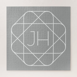 Cool Monogram, Hip Logo Stijl Vibe Grijs & Wit Legpuzzel