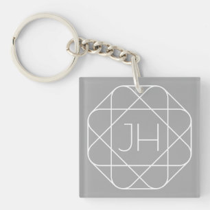 Cool Monogram, Hip Logo Stijl Vibe Grijs & Wit Sleutelhanger