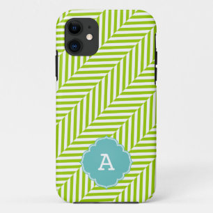 COOL monogram visgraatpatroon limoen turquoise iPhone 11 Hoesje