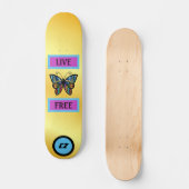 Cool Monogrammed Butterfly "Live Free" Skateboard (Voorkant)