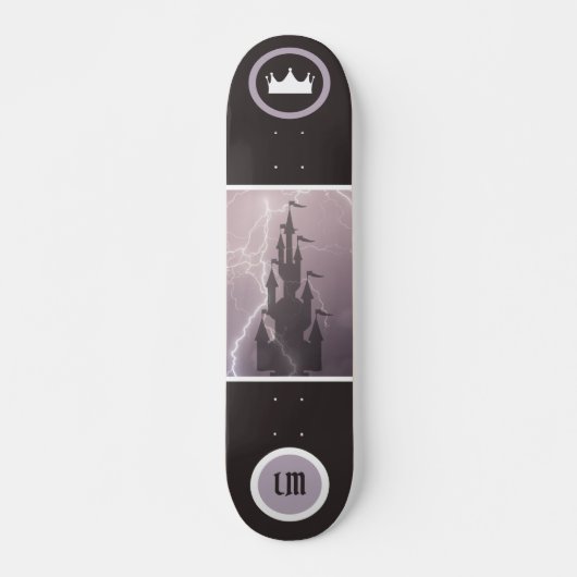 Cool Monogrammed Castle et Crown Skateboard (Devant)