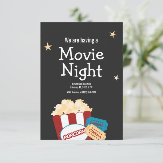 Cool Movie night Popcorn uitnodiging (Staand voorkant)