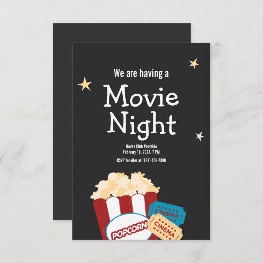 Cool Movie night Popcorn uitnodiging (Voorkant / Achterkant)