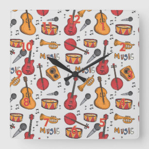 Cool Music Thed Banjo Drums Guitar Violin More Vierkante Klok