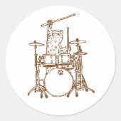 Cool Musician Cat Playing Drums  Ronde Sticker (Voorkant)