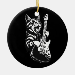 Cool Muziek Liefde Rock Kat die Elektrische Gita Keramisch Ornament