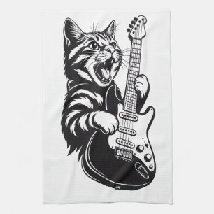 Cool Muziek Liefde Rock Kat die Elektrische Gita Theedoek