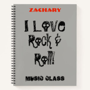 Cool muziek Rock and Roll Schedels Pas naam aan Notitieboek