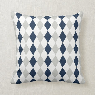 Cool Navy Blue en Grey Argyle Diamond Pattern Kussen