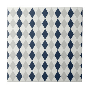 Cool Navy Blue en Grey Argyle Diamond Pattern Tegeltje