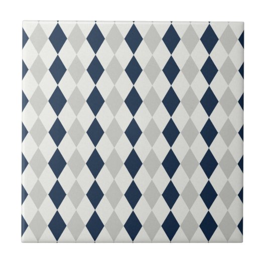 Cool Navy Blue en Grey Argyle Diamond Pattern Tegeltje (Voorkant)