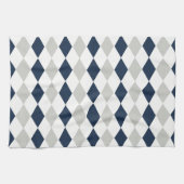 Cool Navy Blue en Grey Argyle Diamond Pattern Theedoek (Horizontaal)