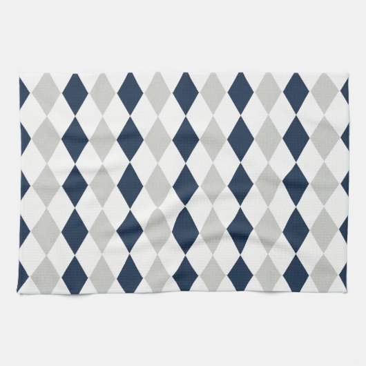 Cool Navy Blue en Grey Argyle Diamond Pattern Theedoek (Horizontaal)