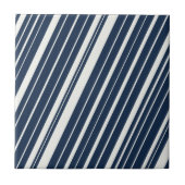 Cool Navy Blue en White Diagonal Stripes Pattern Tegeltje (Voorkant)