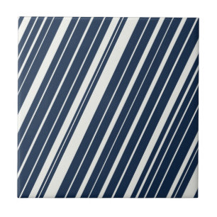 Cool Navy Blue en White Diagonal Stripes Pattern Tegeltje