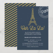 Cool Navy Blue Gold Eiffeltoren Paris Quinceañera Kaart (Voorkant / Achterkant)