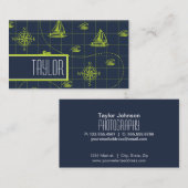 Cool, Navy Blue, Lime Green Nautische Kaart Visitekaartje (Voorkant / Achterkant)