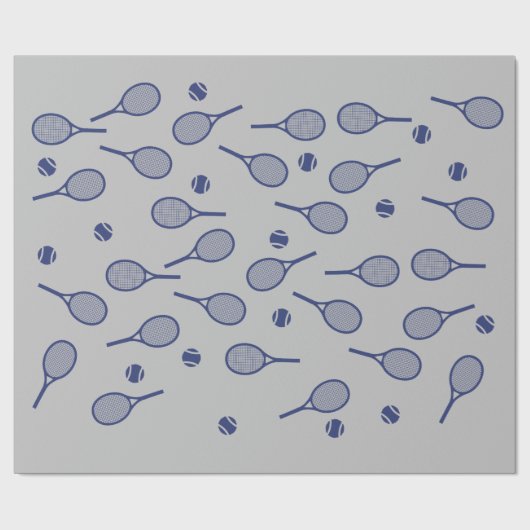 Cool Navy Blue Retro Tennis Racquets Pattern Grey Cadeaupapier (Vlak)