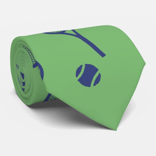 Cool Navy Blue Tennis Racquets Ball Pattern Green Stropdas (Opgerold)
