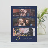 Cool Navy Golden Romantic Wedding 3 Multi Photos Save The Date (Staand voorkant)