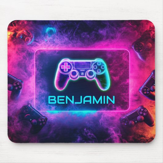 Cool Neon Gamer Controller Gepersonaliseerd Muismat (Voorkant)