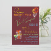 Cool Neon-geïnspireerd Verrassingsfeestje Kaart (Staand voorkant)