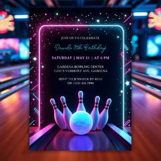 Cool Neon Glow Bowling verjaardagsfeestje Kaart