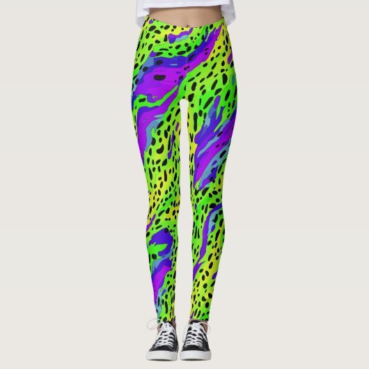 Cool Neon Green en Paarse dierenprint Leggings (Voorkant)