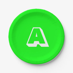 Cool neon green white custom monogram initiaal papieren bordje