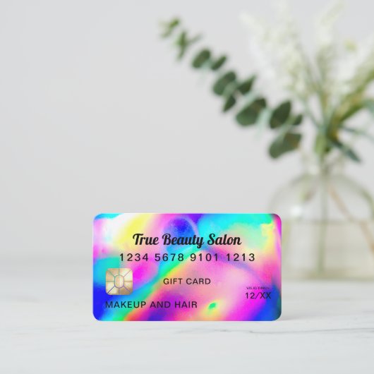 Cool Neon Unicorn Holographic Credit Kaart Visitekaartje (Staand voorkant)