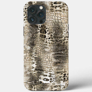 Cool Neutral Brown Snakeskin Patroon iPhone 13 Pro Max Hoesje