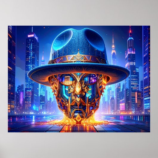 Cool New York City Art Nightscape Fedora Hat Poster (Voorkant)