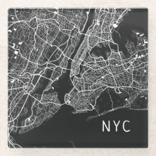 Cool New York City Map NYC Zwart-wit Glazen Onderzetter