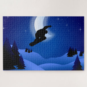 Cool Night Silhouette Snowboarding Mountain Legpuzzel