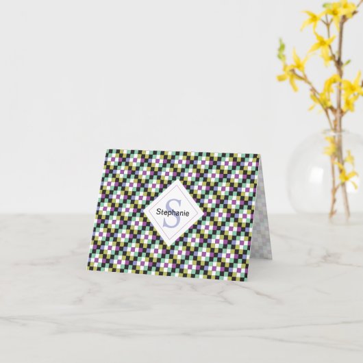 Cool Nine-Patch Quilt Pattern Note Kaart (Gele Bloem)