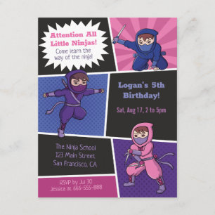 Cool Ninja School Kinderverjaardagsfeestje Kaart